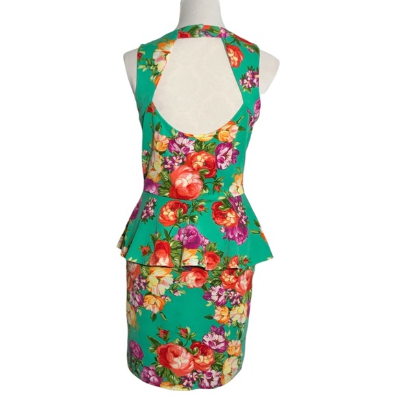 Glam Doll Dress Sleeveless Back Keyhole Cutout Bodycon Pendulum Green Floral M - Picture 5 of 16